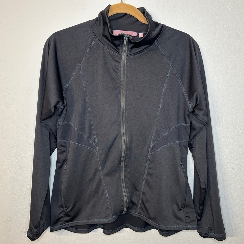 REGNA X Solid Black Zip Up Track/Activewear Jacket Size Small